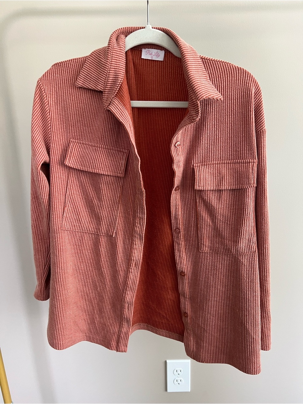 Pink Lily Ribbed Knit Shacket in Rust Coral